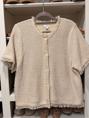 J. Crew Cream Fringe Short-Sleeve Knit Cardigan